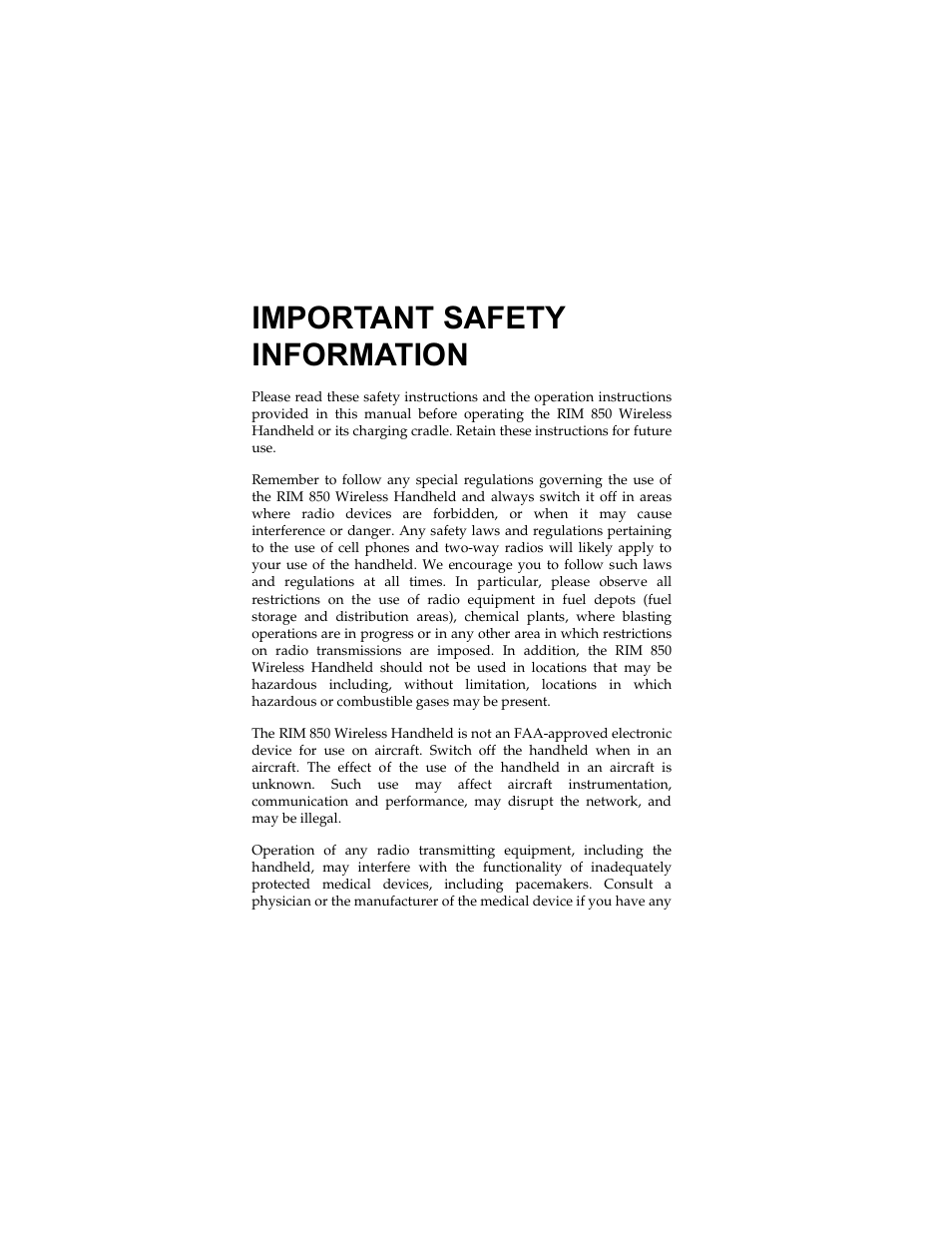 Important safety information | Radio Shack RIM 850 User Manual | Page 9 / 204