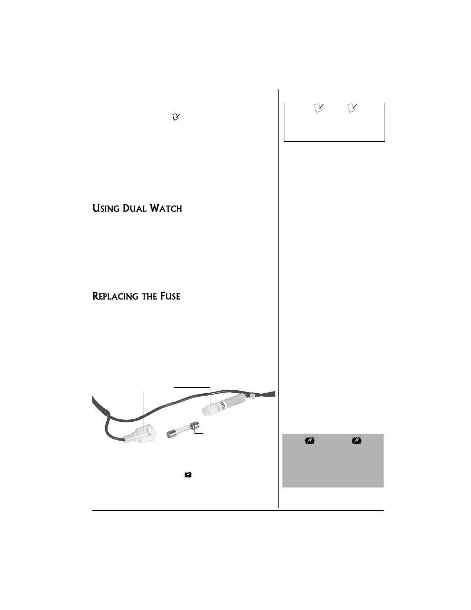 Using dual watch replacing the fuse | Radio Shack TRC521 CB User Manual | Page 11 / 16