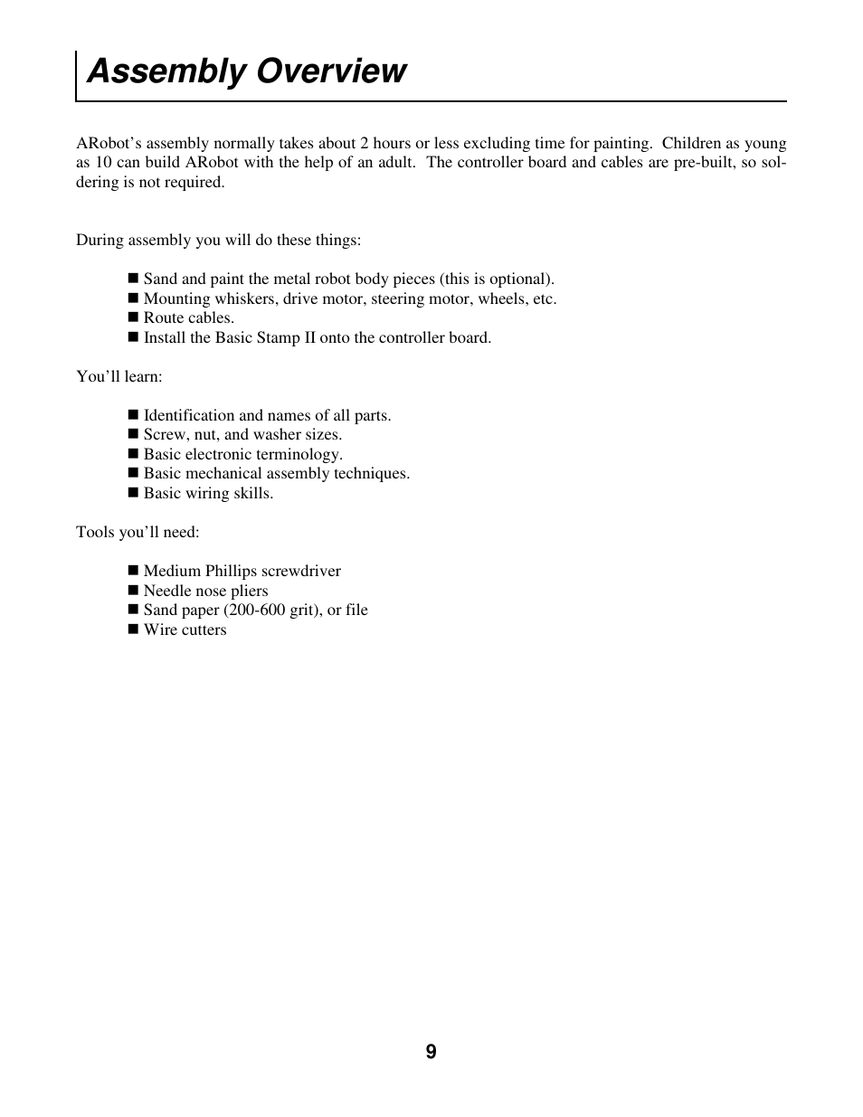 Assembly overview | Radio Shack Mobile Robot User Manual | Page 12 / 54