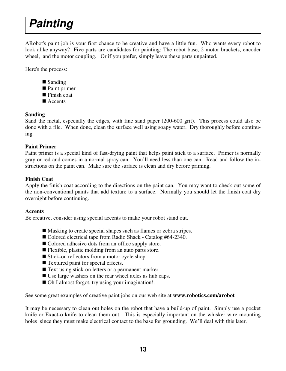 Painting | Radio Shack Mobile Robot User Manual | Page 16 / 54