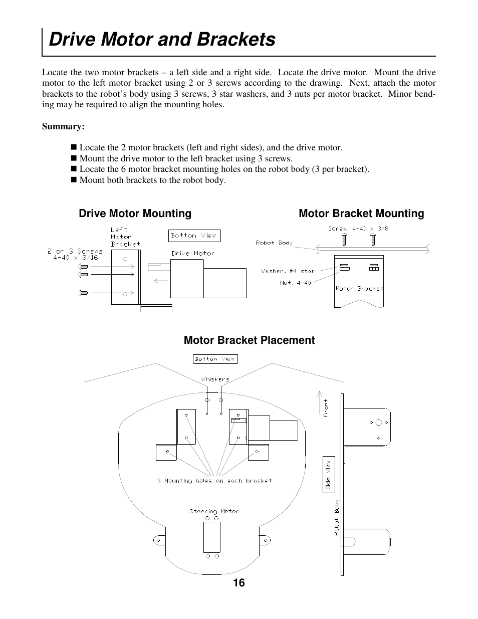 Drive motor and brackets | Radio Shack Mobile Robot User Manual | Page 19 / 54