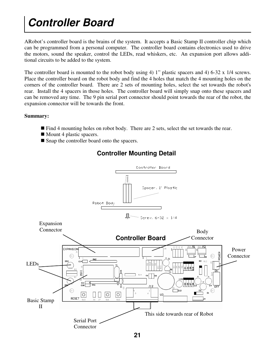 Controller board | Radio Shack Mobile Robot User Manual | Page 24 / 54