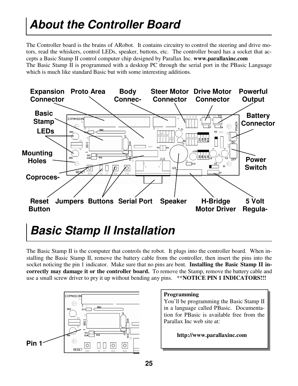 About the controller board, Basic stamp ii installation | Radio Shack Mobile Robot User Manual | Page 28 / 54