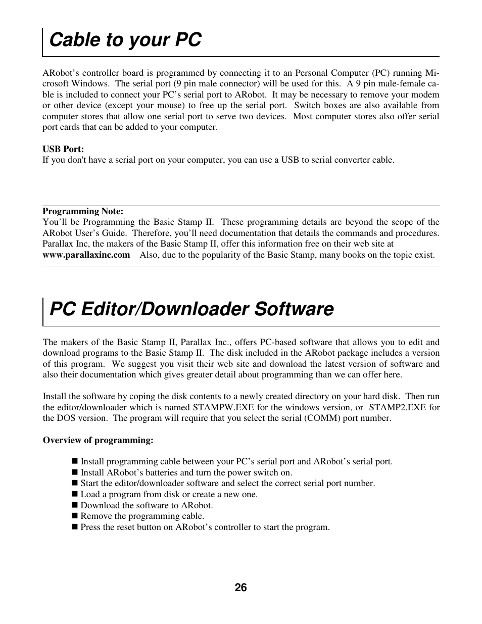 Cable to your pc, Pc editor/downloader software | Radio Shack Mobile Robot User Manual | Page 29 / 54