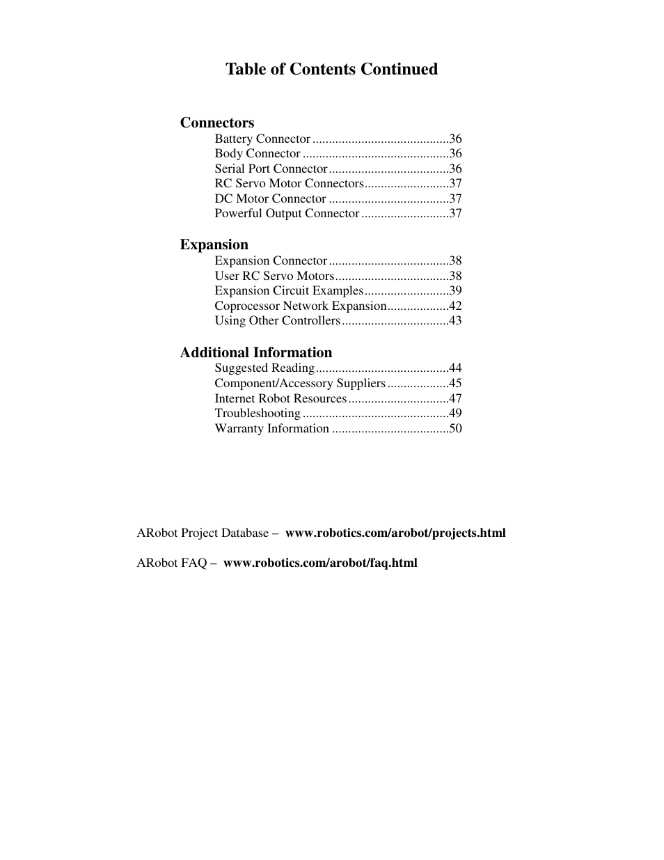 Table of contents continued | Radio Shack Mobile Robot User Manual | Page 3 / 54