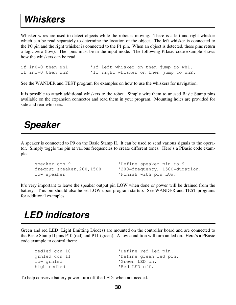 Whiskers, Speaker, Led indicators | Radio Shack Mobile Robot User Manual | Page 33 / 54