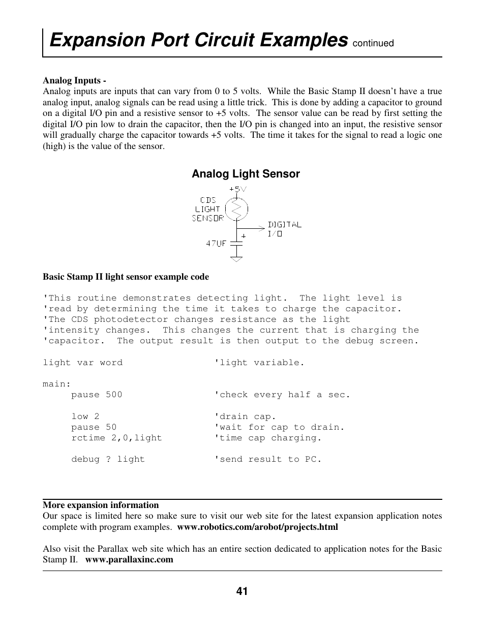 Expansion port circuit examples | Radio Shack Mobile Robot User Manual | Page 44 / 54