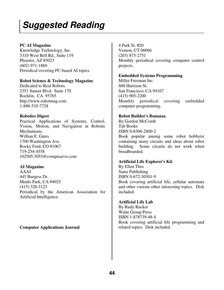 Suggested reading | Radio Shack Mobile Robot User Manual | Page 47 / 54