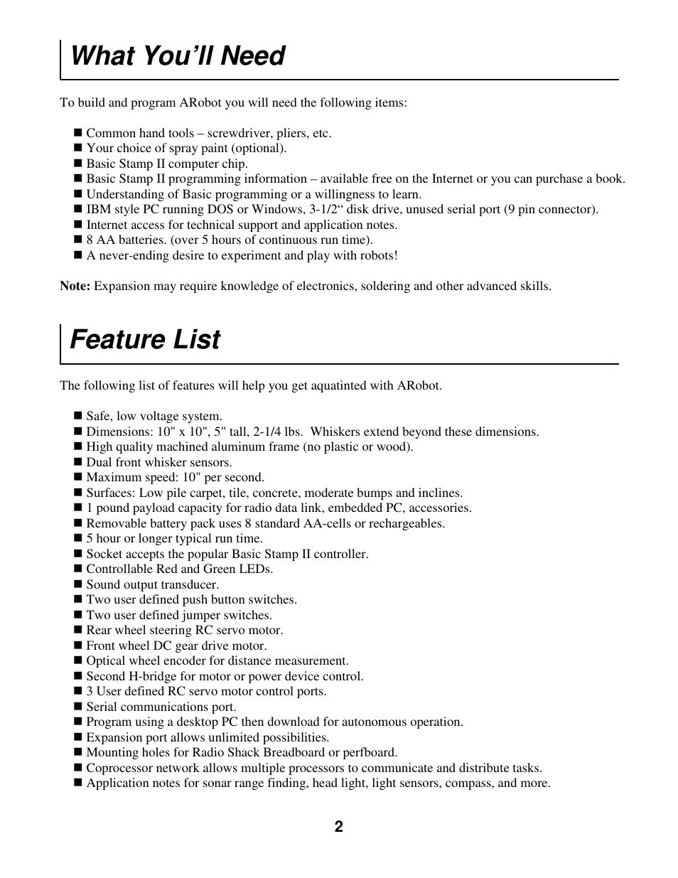 Feature list, What you’ll need | Radio Shack Mobile Robot User Manual | Page 5 / 54