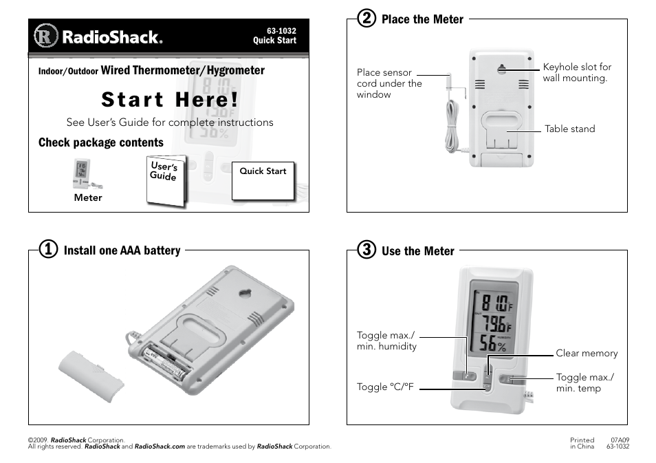 Radio Shack 63-1032 User Manual | 1 page