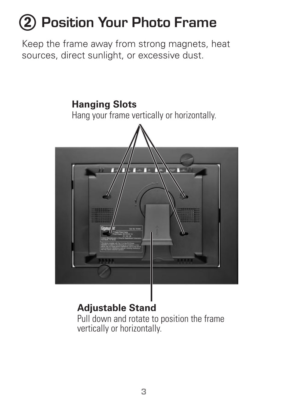 Position your photo frame | Radio Shack Gigaware 16-952 User Manual | Page 3 / 10