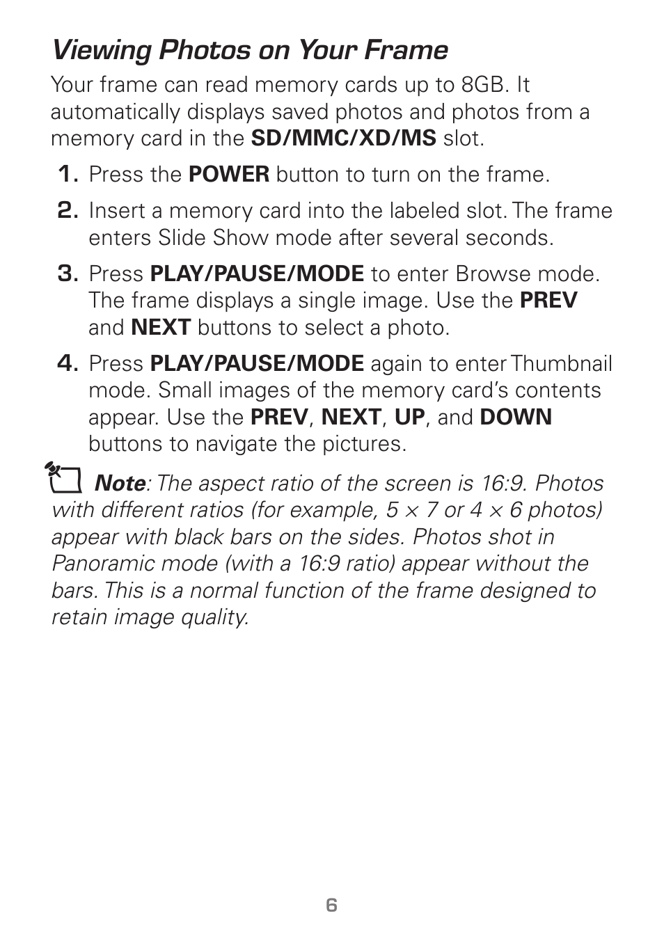 Viewing photos on your frame | Radio Shack Gigaware 16-952 User Manual | Page 6 / 10