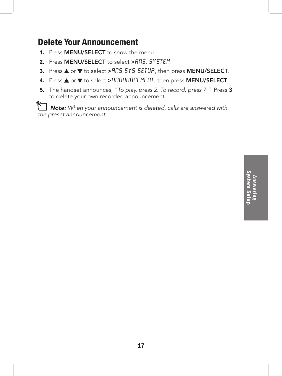 Delete your announcement | Radio Shack 43-329 User Manual | Page 17 / 56