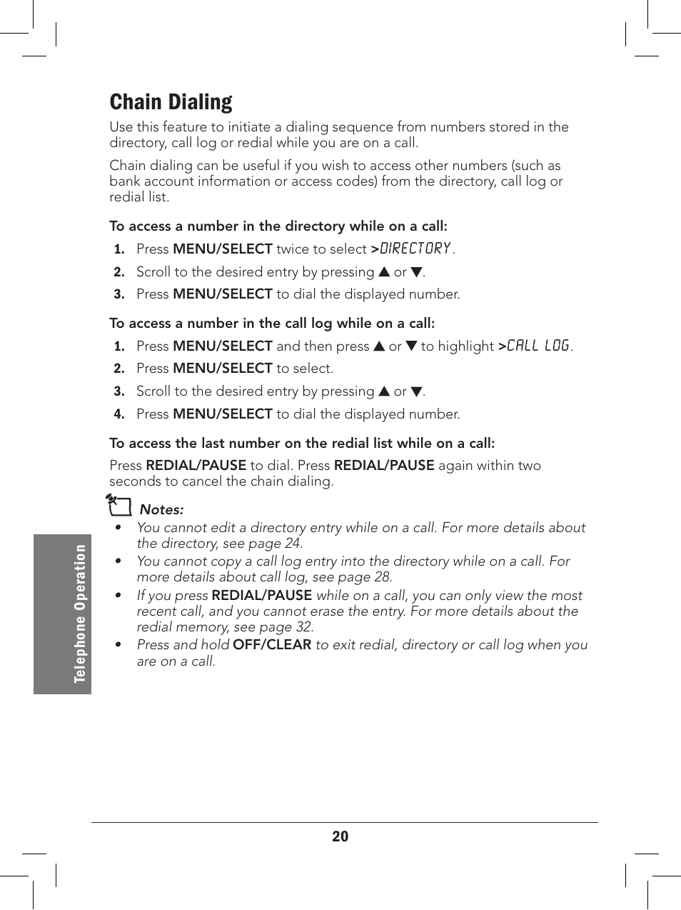 Chain dialing | Radio Shack 43-329 User Manual | Page 20 / 56