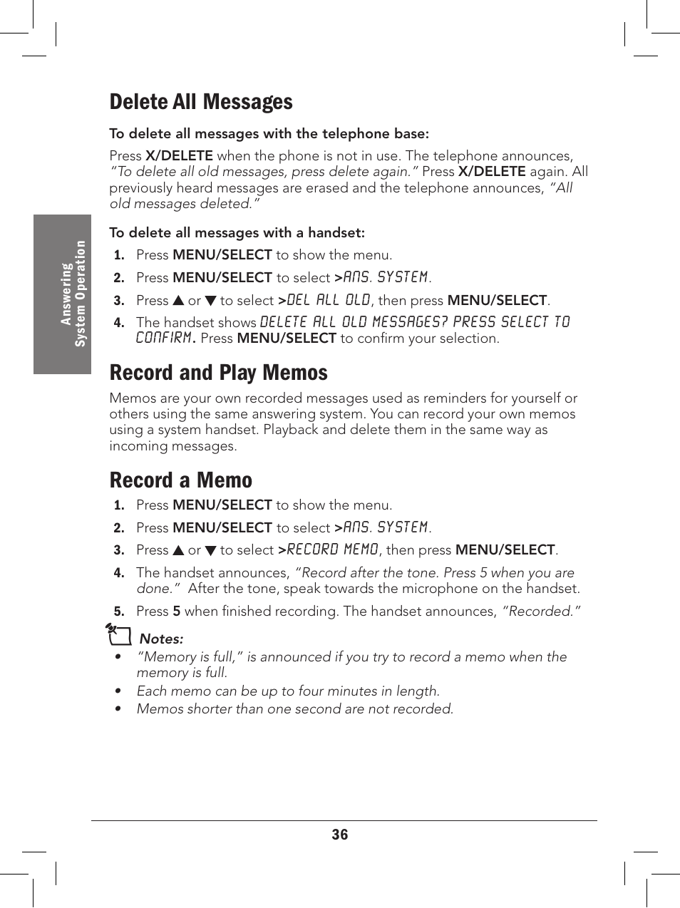 Delete all messages | Radio Shack 43-329 User Manual | Page 36 / 56