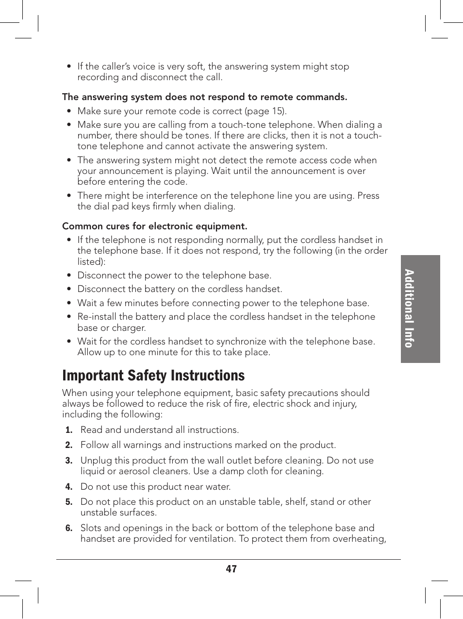 Important safety instructions, Ad dit io na l i nfo | Radio Shack 43-329 User Manual | Page 47 / 56