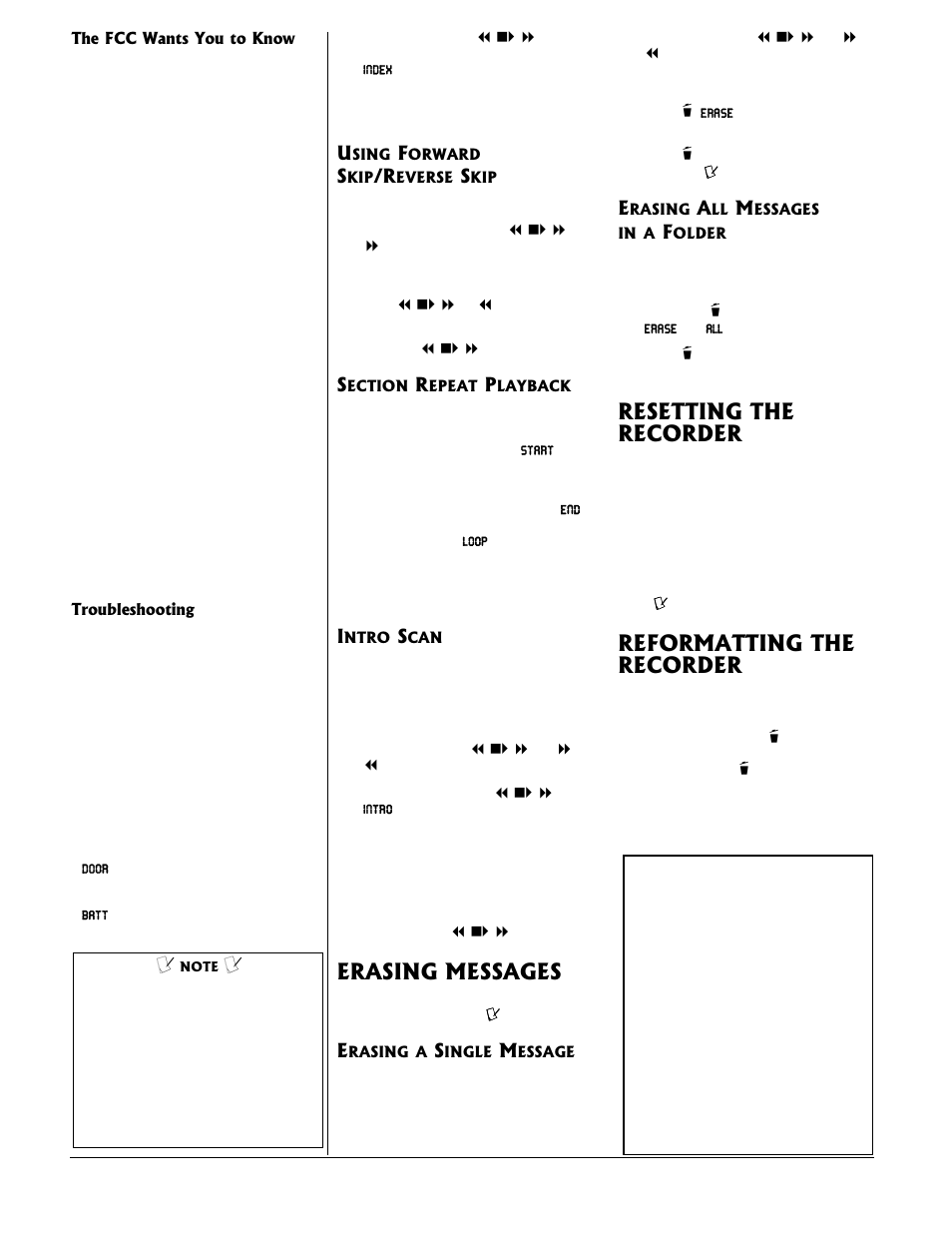Erasing messages, Resetting the recorder, Reformatting the recorder | Radio Shack 14-1188 User Manual | Page 4 / 4