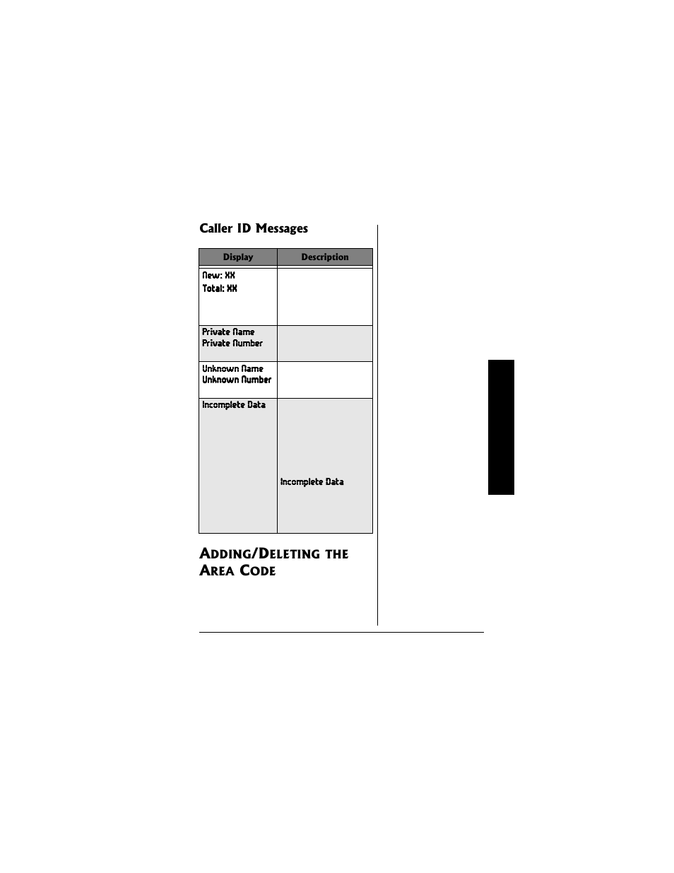 Adding/deleting the area code | Radio Shack 43-3545 User Manual | Page 35 / 44