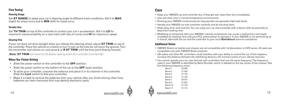 Care, Fine tuning, When you finish driving | Radio Shack Xmods 60-391 User Manual | Page 8 / 11