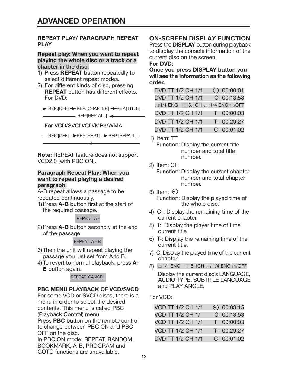 Advanced operation | Radio Shack PLTD145 User Manual | Page 13 / 20