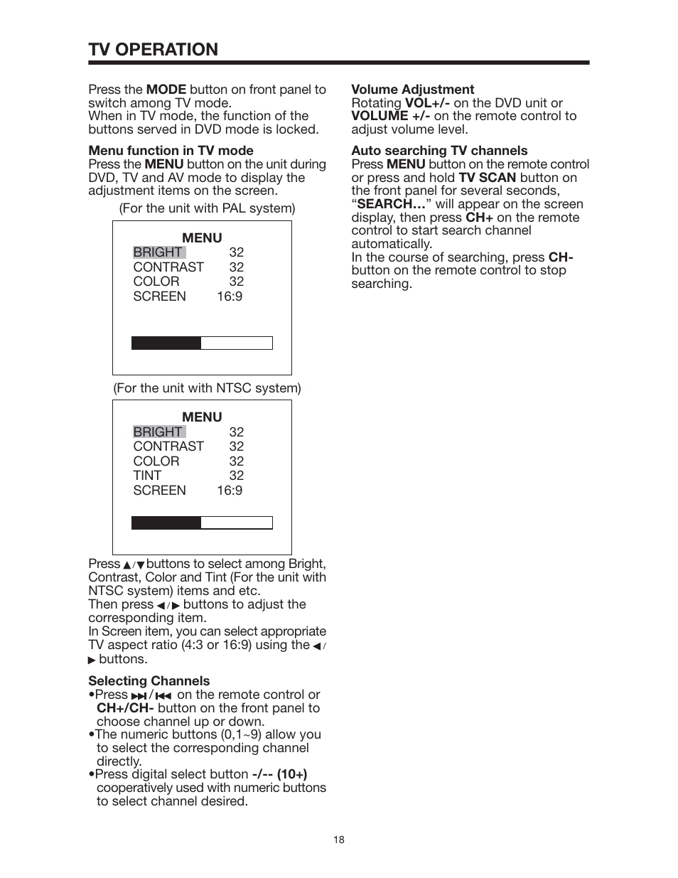 Tv operation | Radio Shack PLTD145 User Manual | Page 18 / 20