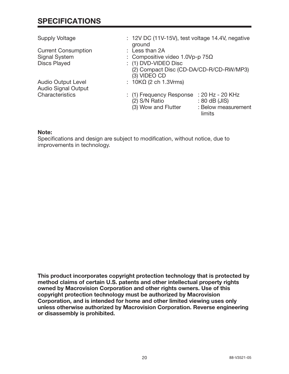 Specifications | Radio Shack PLTD145 User Manual | Page 20 / 20