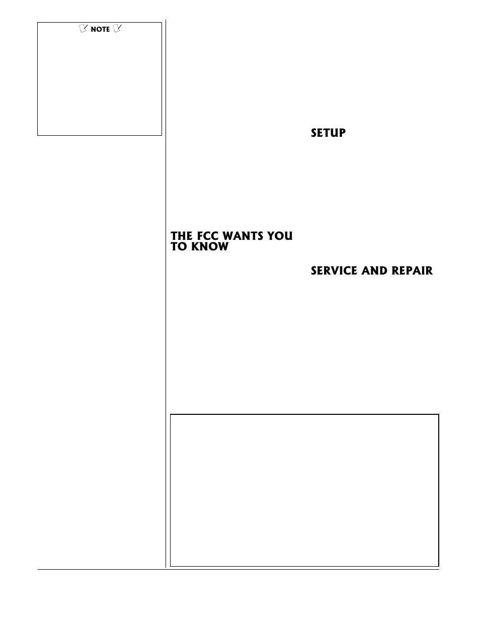 The fcc wants you to know, Setup, Service and repair | Radio Shack 43-3909 User Manual | Page 4 / 4