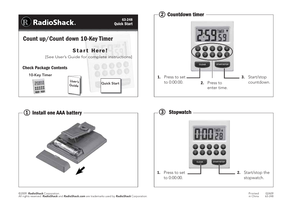 Radio Shack 63-248 User Manual | 1 page