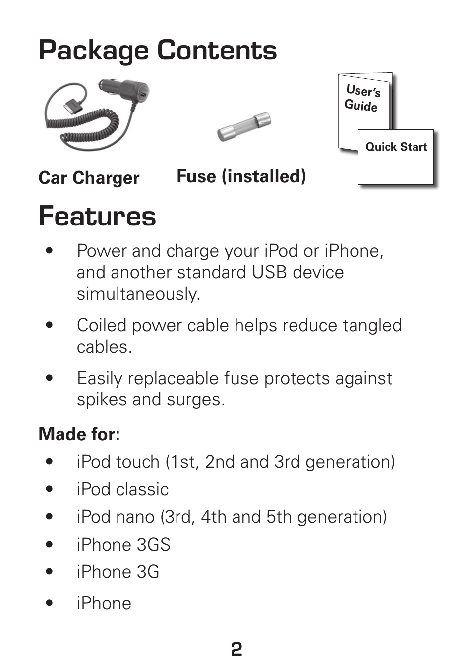Package contents features | Radio Shack Gigaware 12-493 User Manual | Page 2 / 8