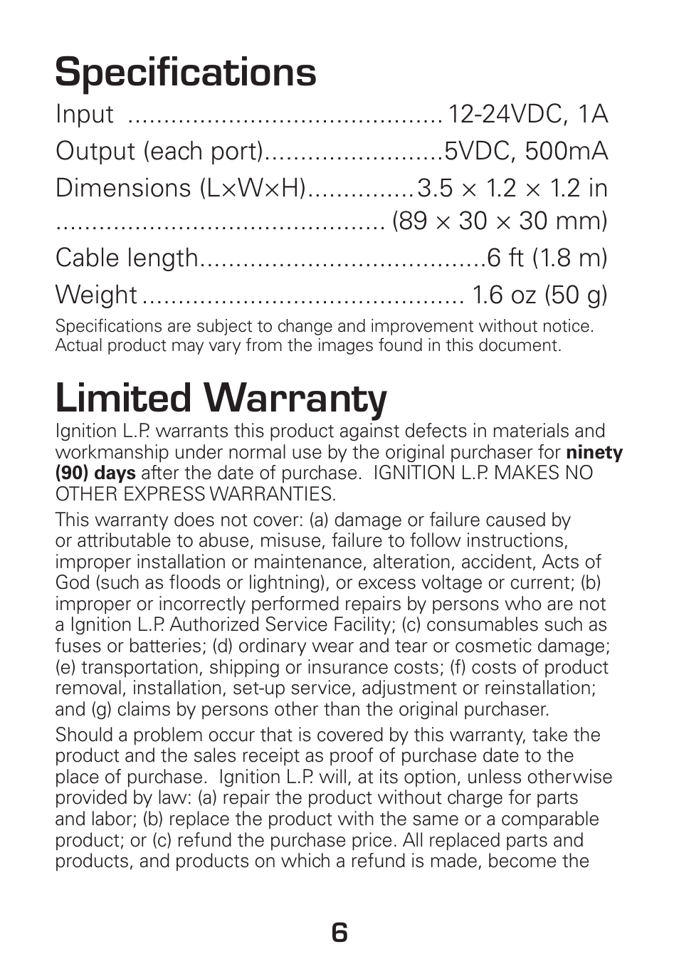 Specifications, Limited warranty | Radio Shack Gigaware 12-493 User Manual | Page 6 / 8