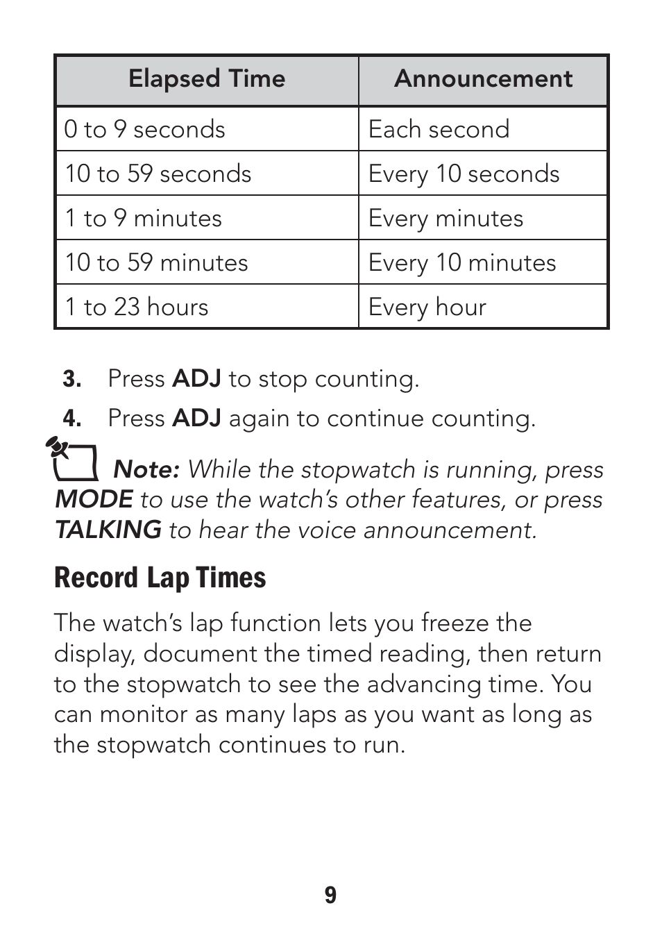 Record lap times | Radio Shack 63-255 User Manual | Page 9 / 14