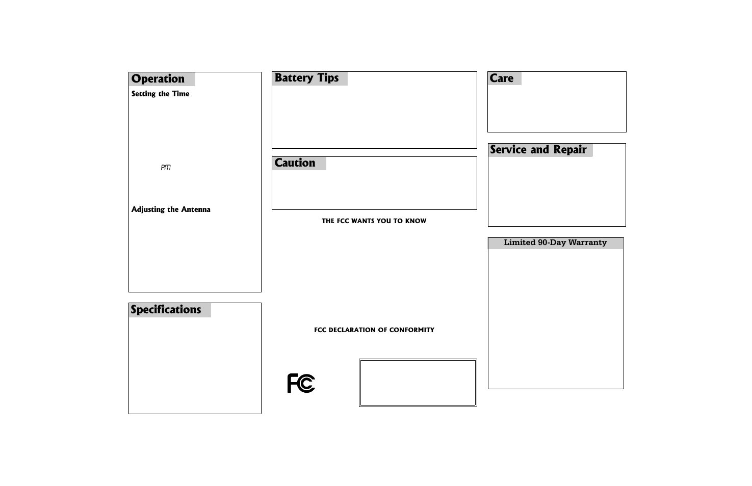 Cvvgt[ 6kru %cwvkqp, 5gtxkeg cpf 4grckt, 1rgtcvkqp 5rgekhkecvkqpu | Lplwhg 'd\ :duudqw | Radio Shack 15-1858 User Manual | Page 2 / 2