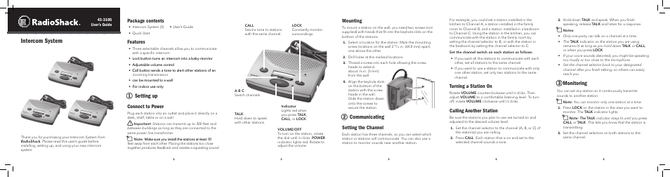 Radio Shack 43-3105 User Manual | 2 pages