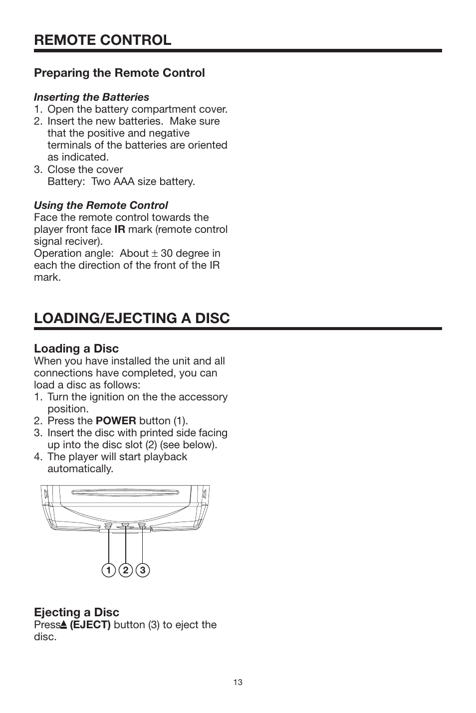 Remote control, Loading/ejecting a disc | Radio Shack PLRDVD7 User Manual | Page 13 / 28