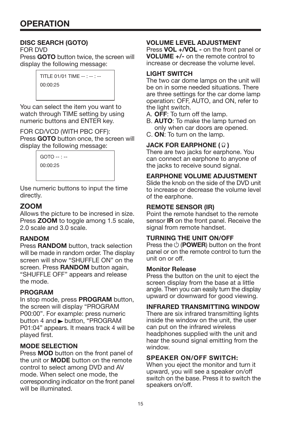 Operation, Zoom | Radio Shack PLRDVD7 User Manual | Page 15 / 28