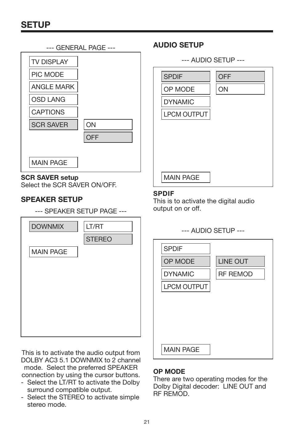 Setup | Radio Shack PLRDVD7 User Manual | Page 21 / 28