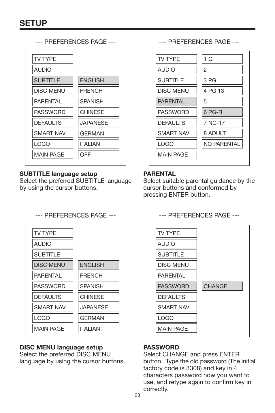 Setup | Radio Shack PLRDVD7 User Manual | Page 23 / 28