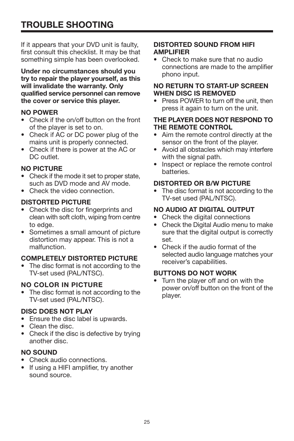 Trouble shooting | Radio Shack PLRDVD7 User Manual | Page 25 / 28