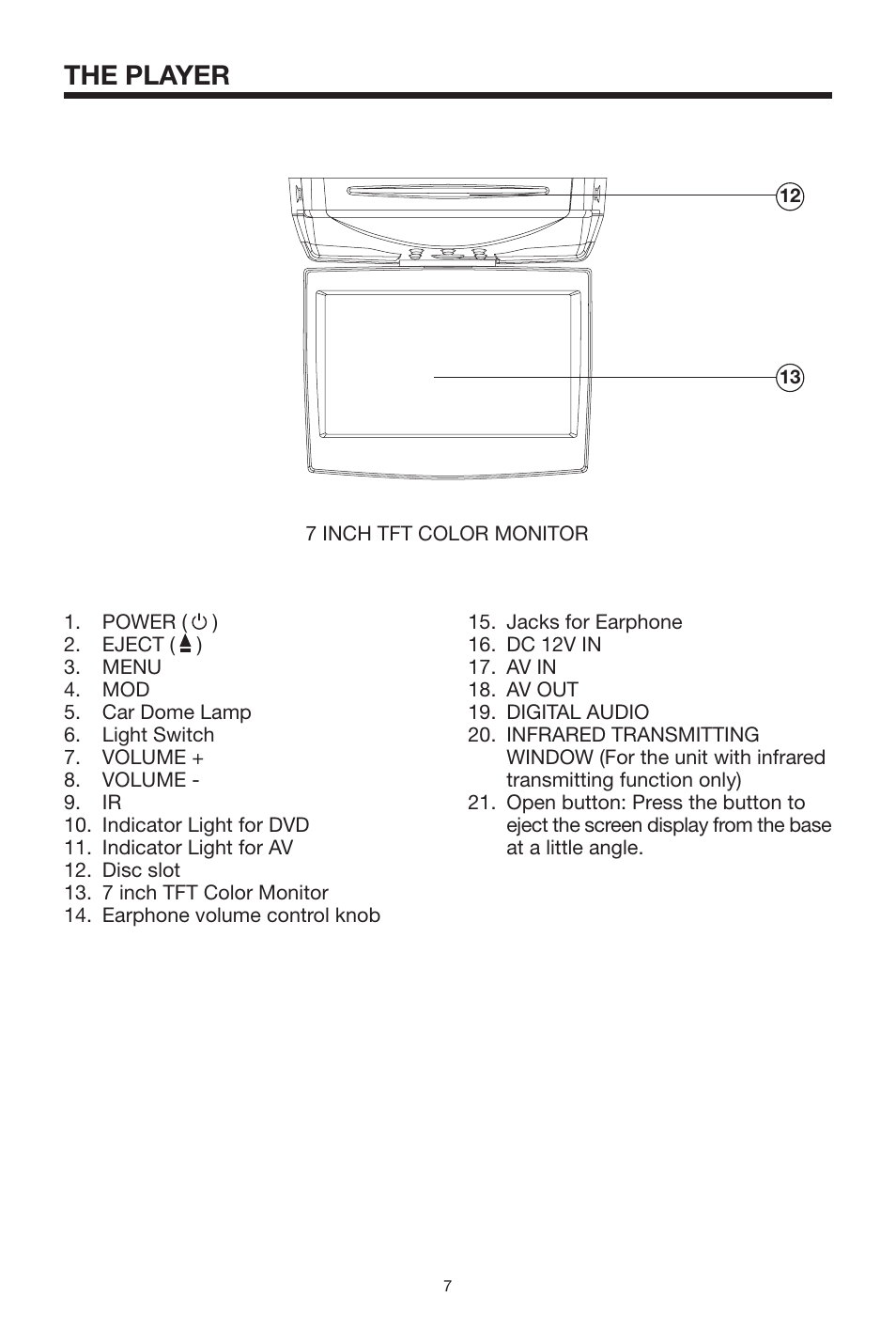 The player | Radio Shack PLRDVD7 User Manual | Page 7 / 28