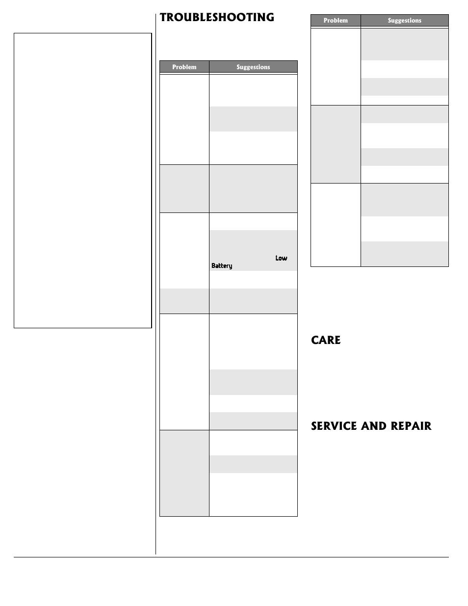 Troubleshooting care service and repair | Radio Shack 43-3537 User Manual | Page 10 / 10