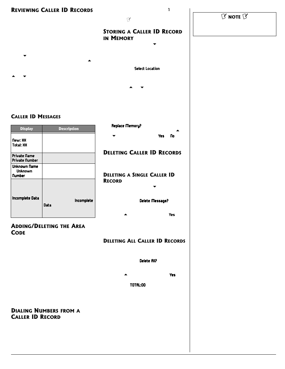 Reviewing caller id records, Caller id messages | Radio Shack 43-3537 User Manual | Page 9 / 10