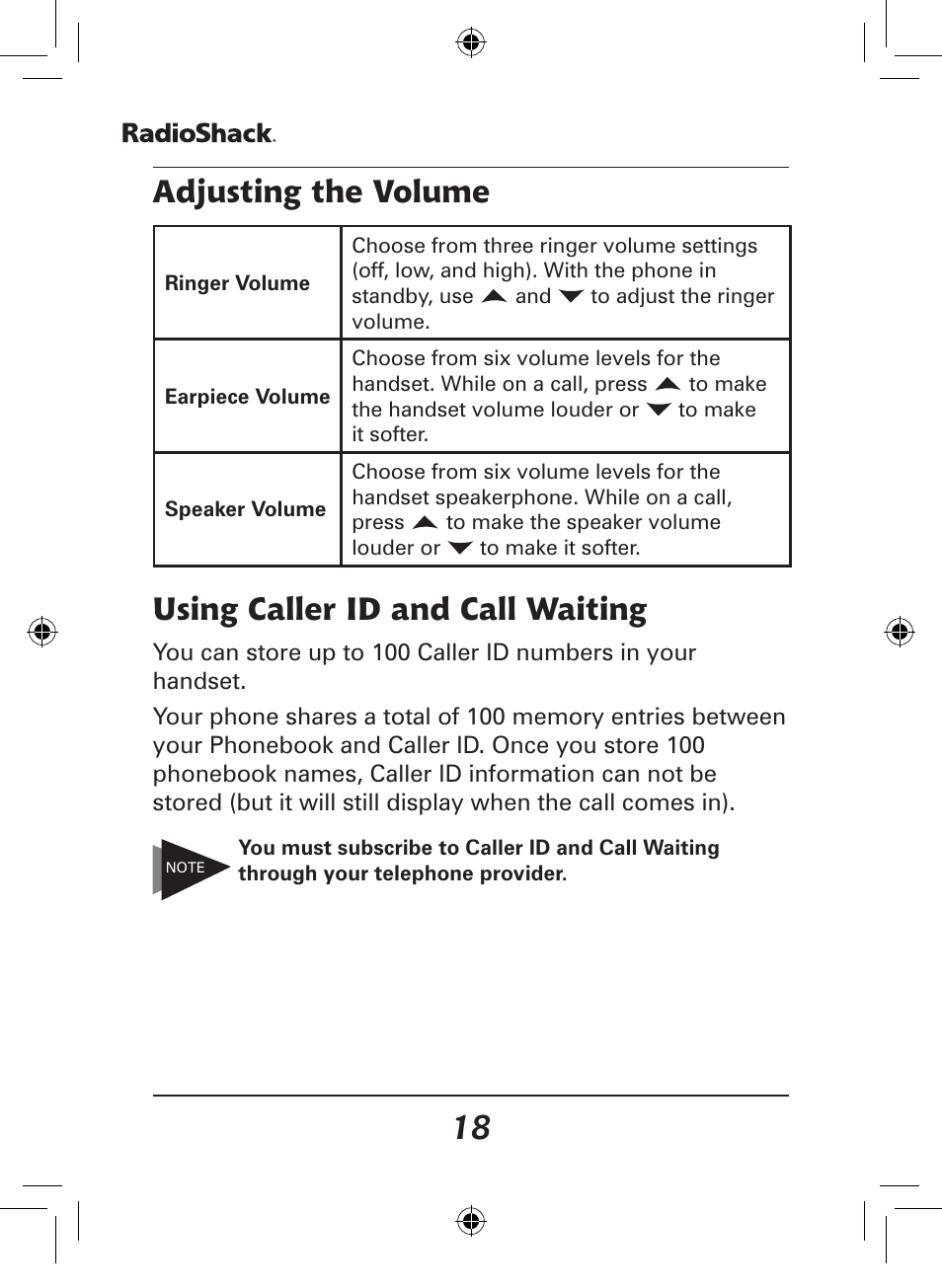 Adjusting the volume, Using caller id and call waiting | Radio Shack 43-141 User Manual | Page 18 / 28