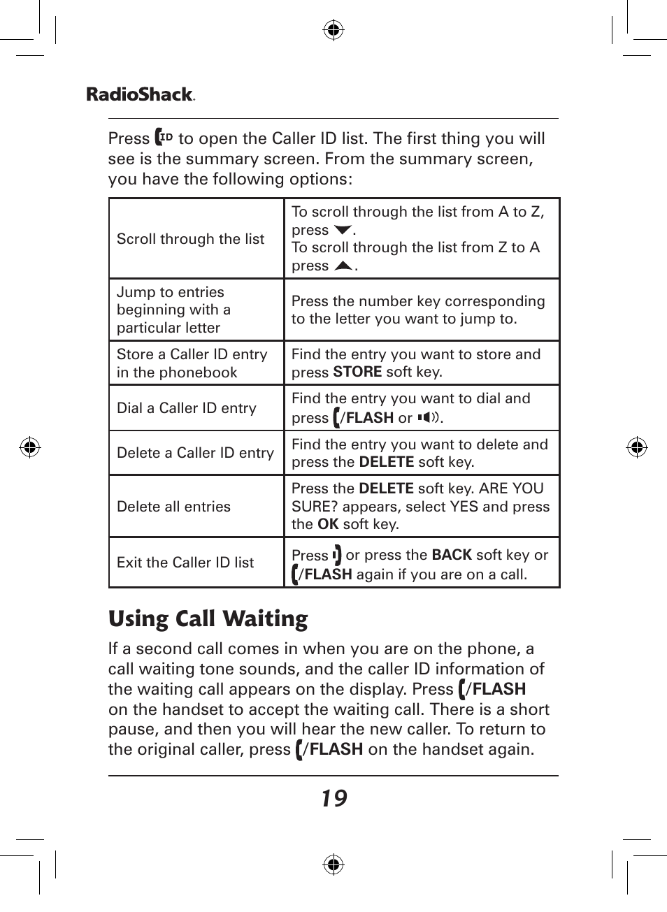 Using call waiting | Radio Shack 43-141 User Manual | Page 19 / 28