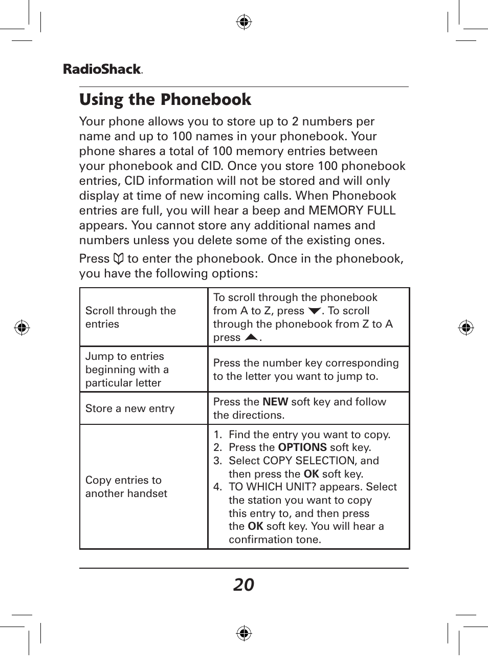 Using the phonebook | Radio Shack 43-141 User Manual | Page 20 / 28