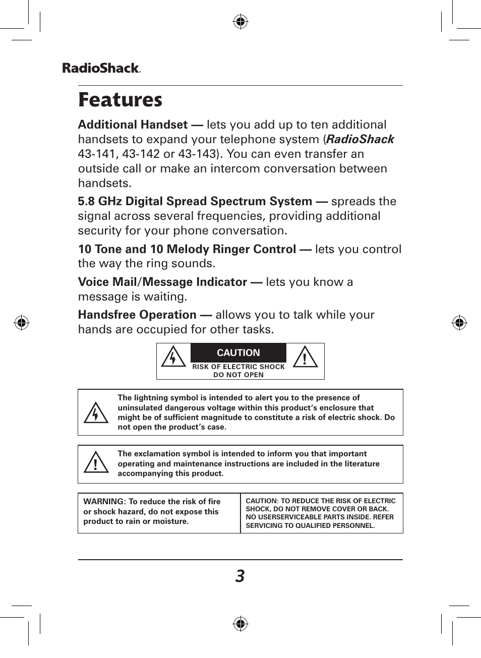 Features | Radio Shack 43-141 User Manual | Page 3 / 28