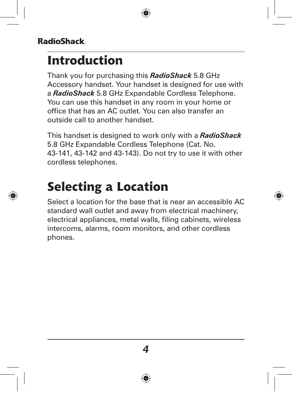 Introduction, Selecting a location | Radio Shack 43-141 User Manual | Page 4 / 28