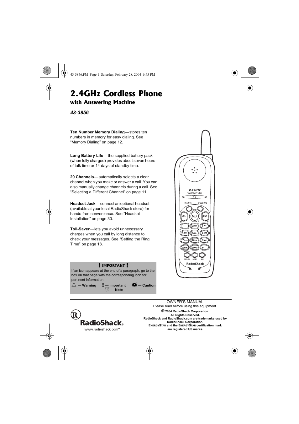 Radio Shack 43-3856 User Manual | 36 pages