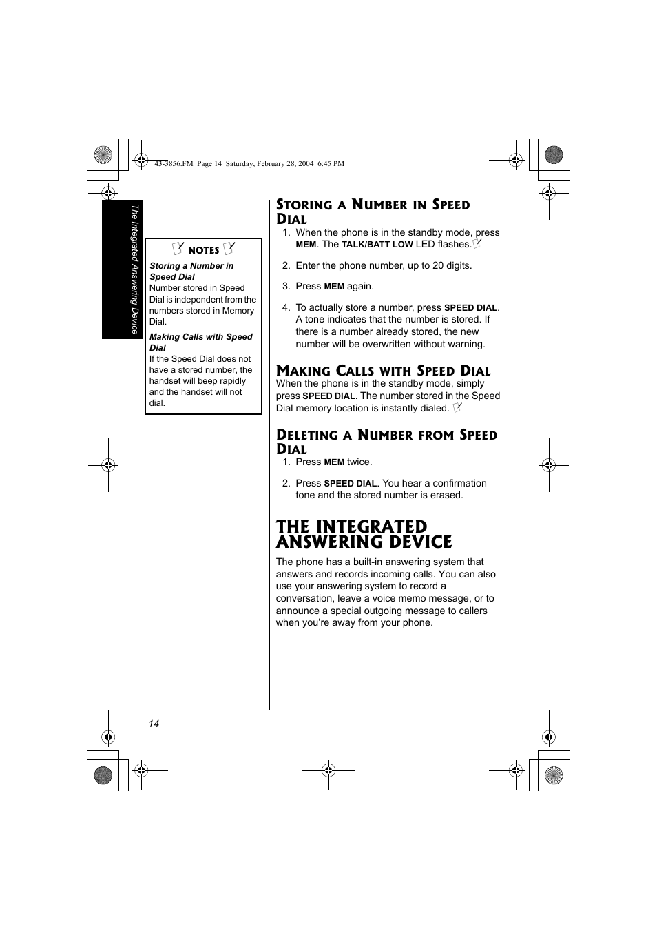 The integrated answering device | Radio Shack 43-3856 User Manual | Page 14 / 36