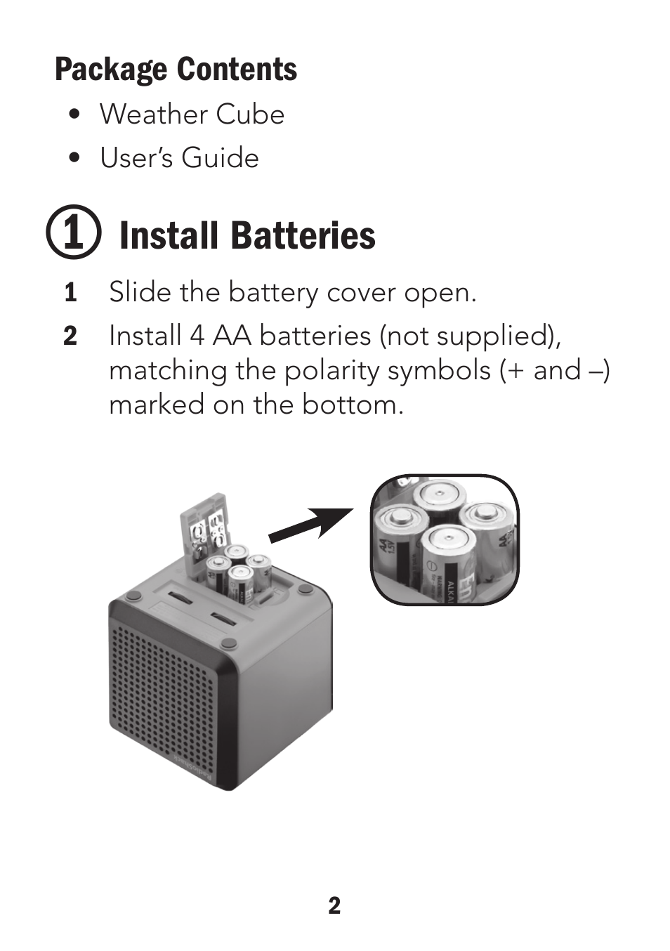 Install batteries | Radio Shack 12-500 User Manual | Page 2 / 8