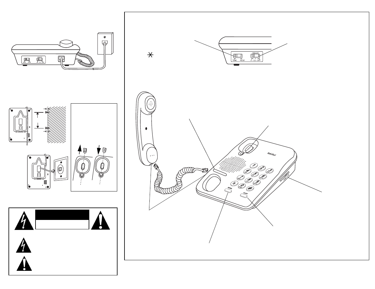 Caution, Installing the phone, Using the phone | Handset holder (wall mounting) | Radio Shack ET-894 User Manual | Page 2 / 2